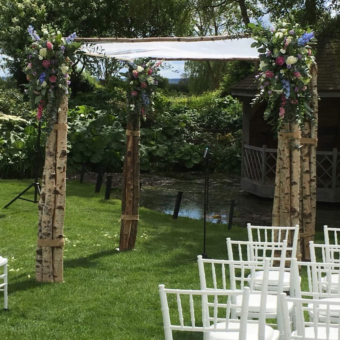 Triple Birch Chuppah - Hand-selected silver birch, poles paired at each corner - the best structure we hold for floristry.