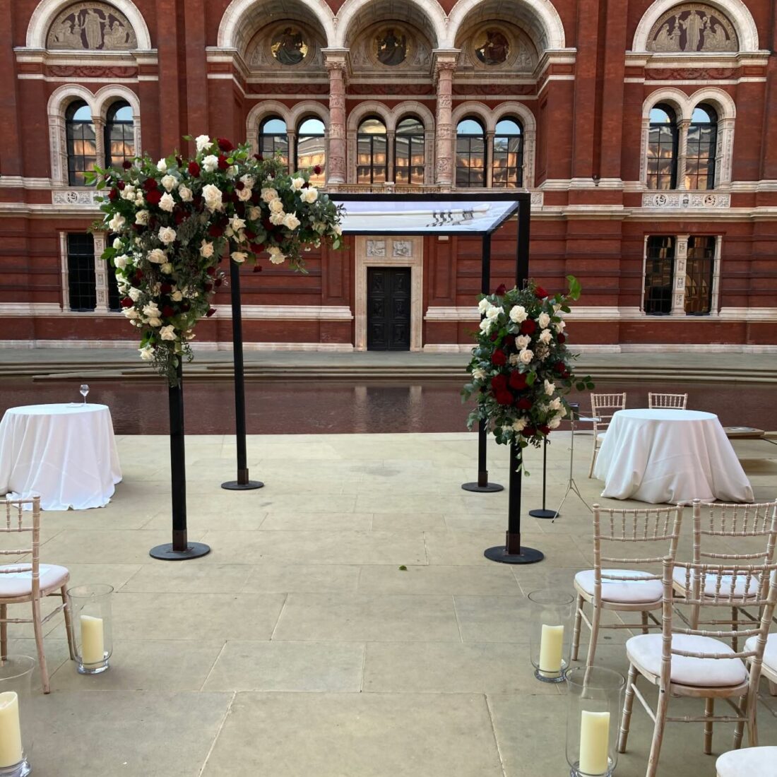 Black Wood Chuppah - An ebonised frame with real architectural weight - and the best possible backdrop for white flowers.